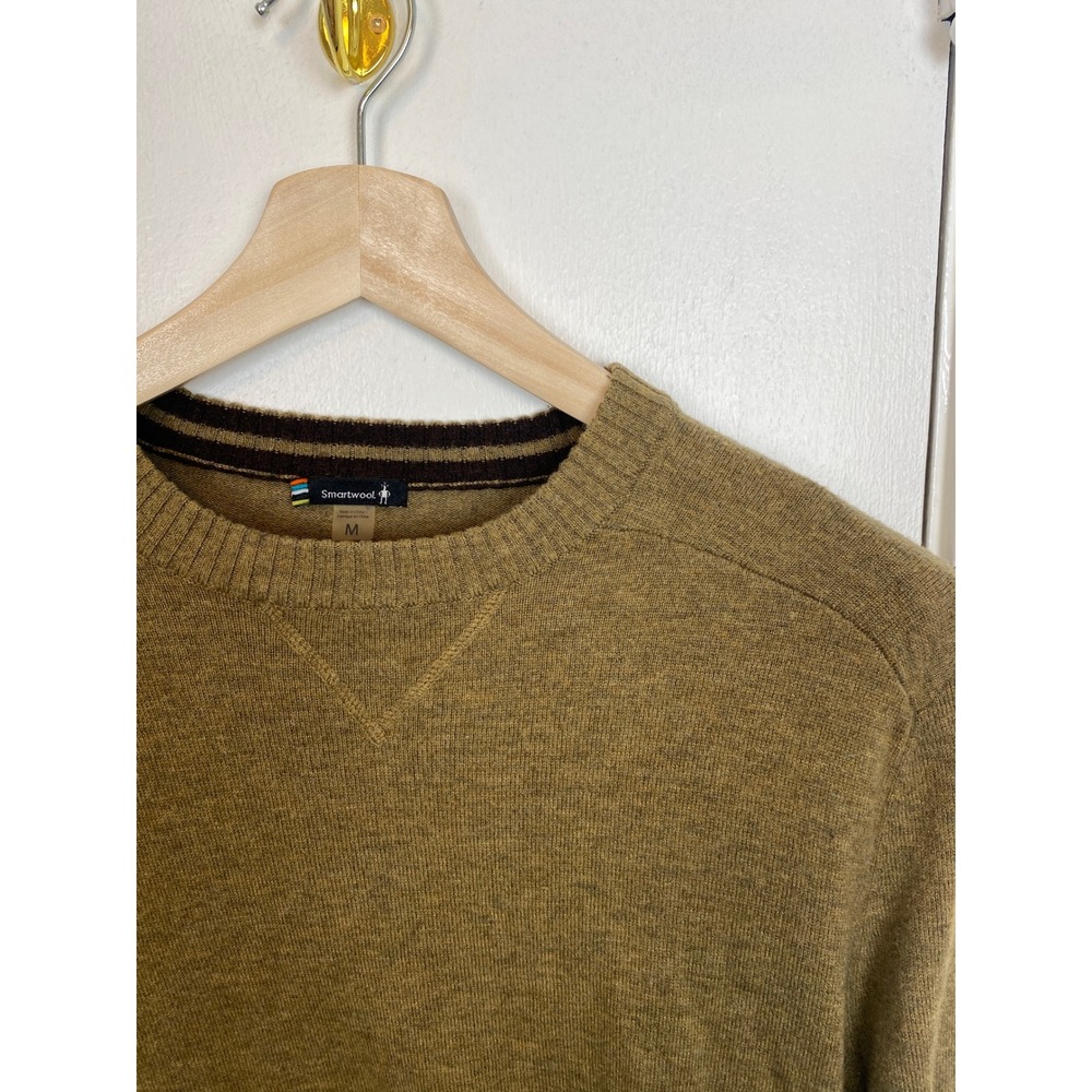 Smartwool Mens Merino Wool Silk Blend Crewneck Sweater Olive Green Brown Size M